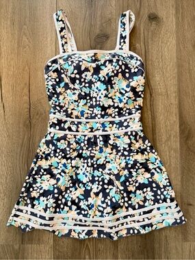 Navy Floral Girls' One-Piece Swimsuit with Cream Trim
